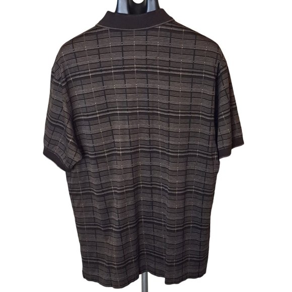 Izod Polo Shirt Mens XL Golfing XFG Golf Cotton Cool FX Brown Tan Linear Print - Picture 3 of 12